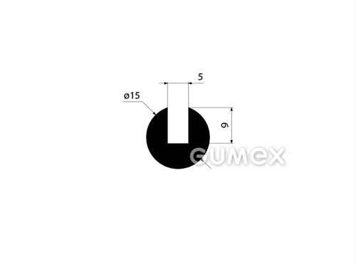 Gumový profil kruhový, priemer 15mm, drážka 5mm, 70°ShA, NBR, -40°C/+70°C, čierny